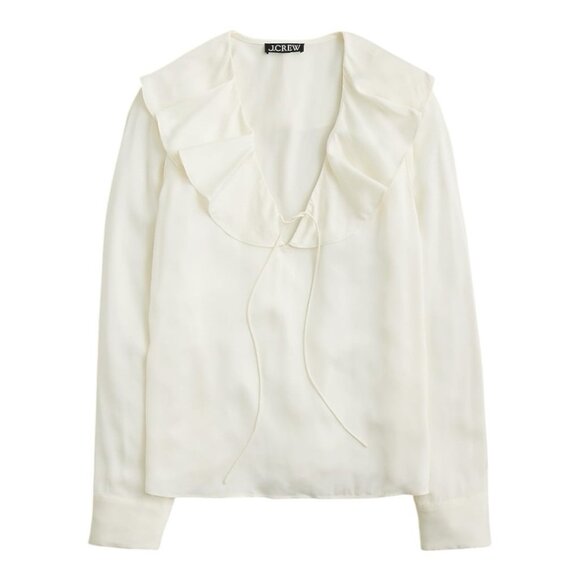 J Crew Womens Goldie Top~Size Small~Cream Ruffle Front Long Sleeve Blouse New - Picture 1 of 11